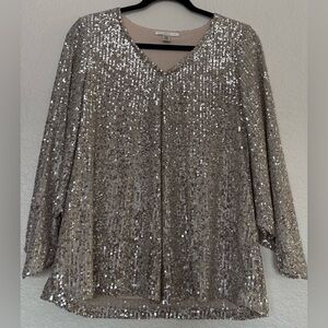 Spense Silver Sequin V-Neck Top Size Petite Medium
